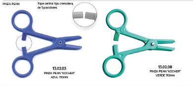 Pinza Pean Kocher estéril 120mm azul o verde