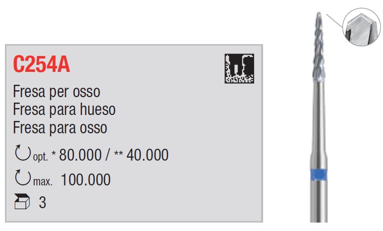 Fresa acero cortadora de hueso C254A (3 uds) Edenta