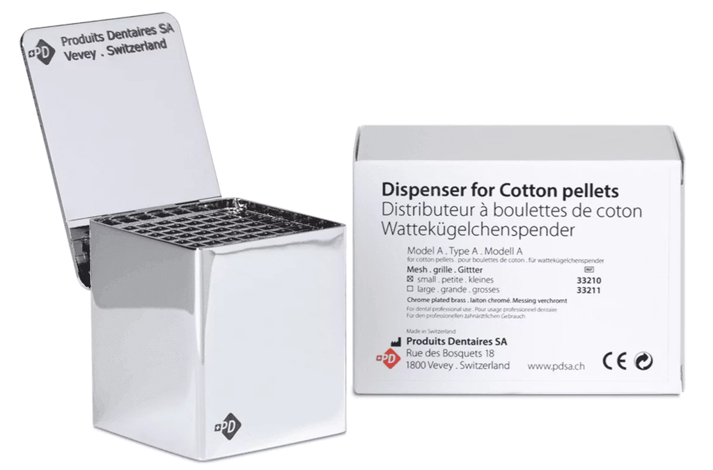 Dispensador de pellets algodón metálico