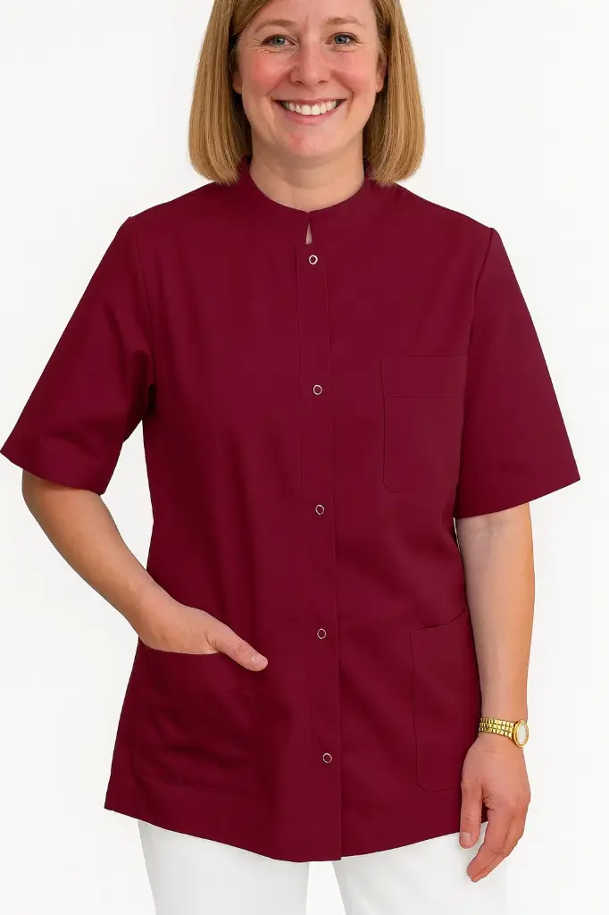 Camisa abotonada manga corta Granate
