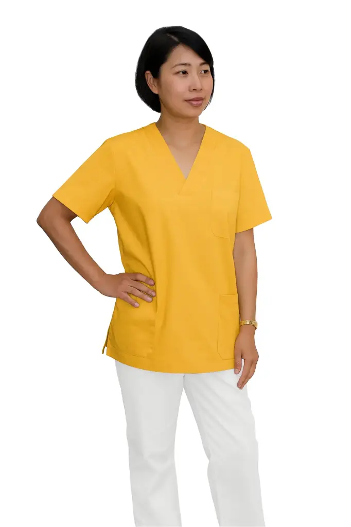 Camisa cuello pico Amarillo mostaza