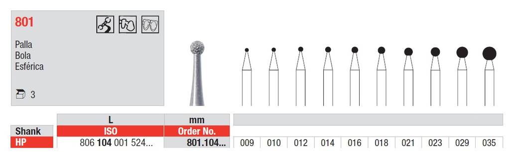 Fresas diamantadas Fig. 801 Grano Medio Bola HP 3u Edenta