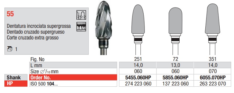 Fresas Carburo Tungsteno Corte 55 Dentado Cruzado Supergrueso HP 1u EDENTA