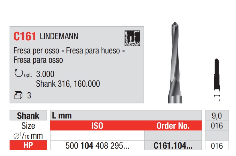 Fresa Lindemann Quirúrgica de Carburo Tungsteno HP 3u EDENTA