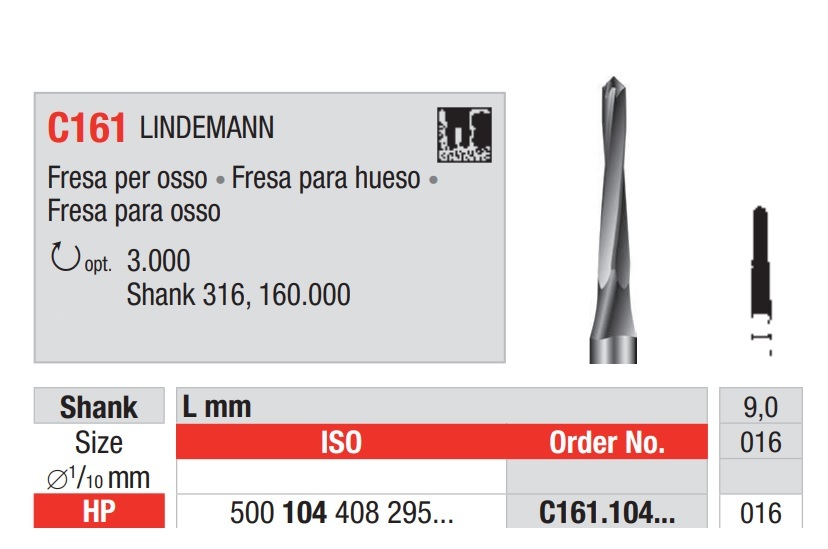 Fresas Lindemann Quirúrgicas de Carburo HP 1u EDENTA