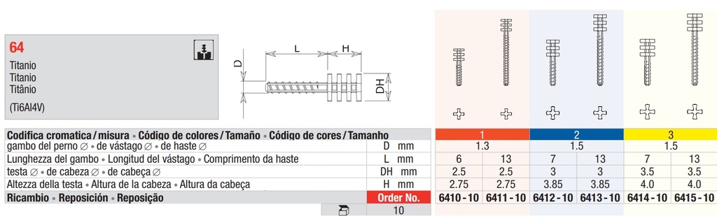 Postes dentales de titanio cilíndrico Reposición 10u Edenta