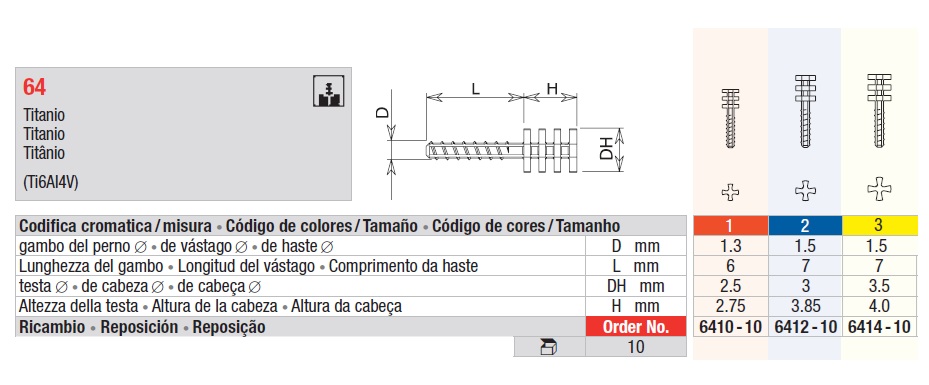 Postes dentales de titanio cilíndrico Reposición 10u Edenta