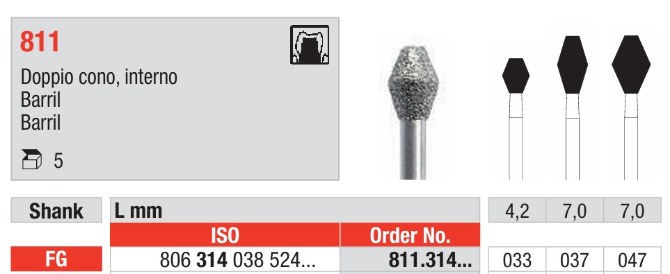 Fresas diamantadas Fig. 811 Grano Medio Barril FG 5u Edenta