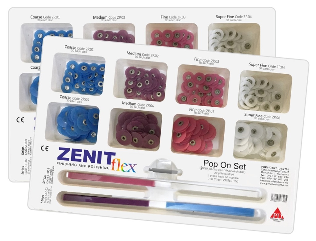 Kit discos de pulido para composite Zenit Flex Pop On( 240 discos + mandril + 20 strips ) President Dental