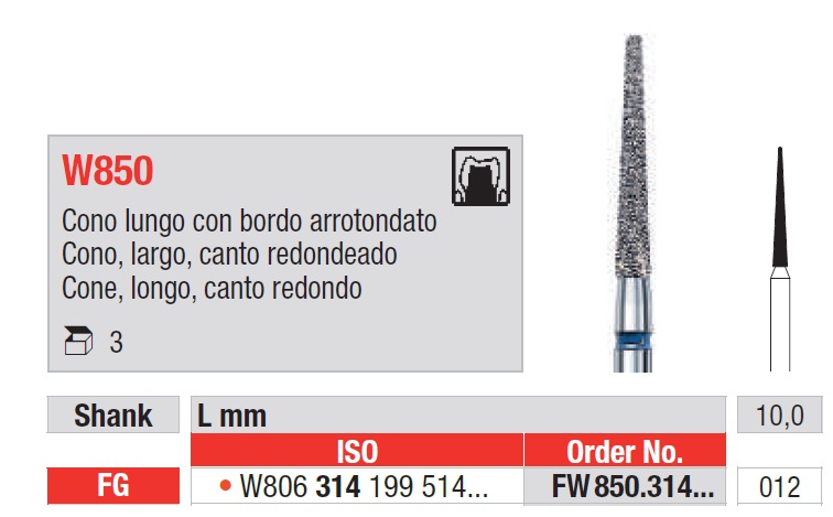 Fresas diamantadas White Tiger Fig. FW850 Grano Fino Cono largo FG 3u Edenta
