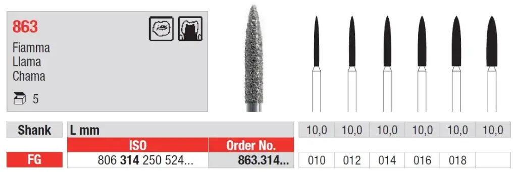 Fresas diamantadas Fig. 863 Grano Medio Llama FG 5u EDENTA