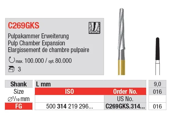 Fresa Endo Acces C269GKS FG 3u Edenta