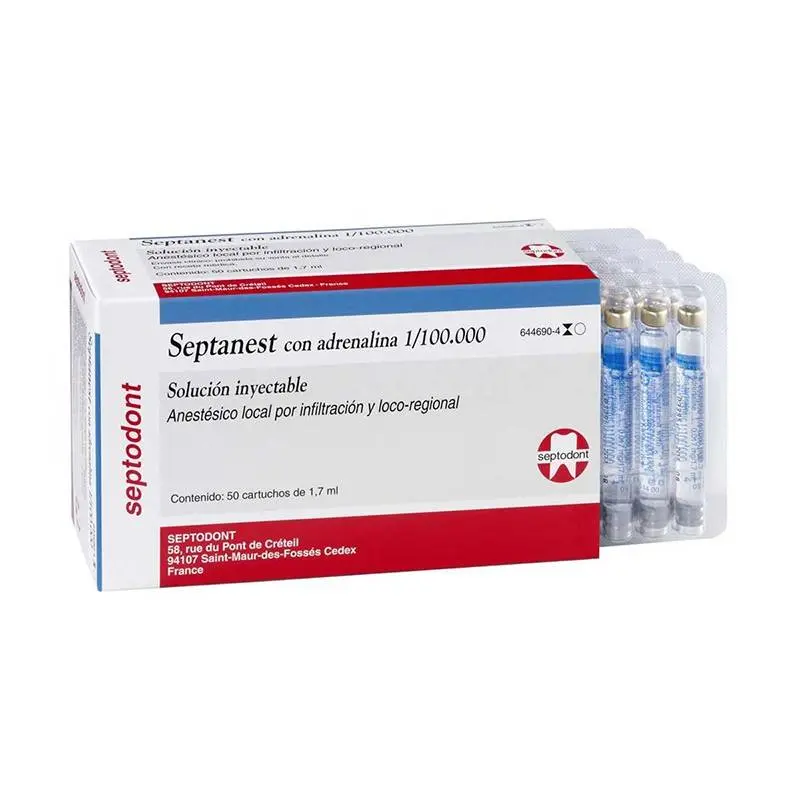 Anestesia Septanest 4mg/ml+10mg/ml 1:100.000 50u. Azul Septodont