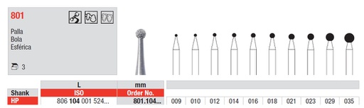 Fresas diamantadas Fig. 801 Grano Medio Bola HP 3u Edenta