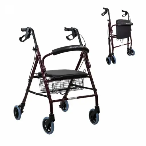 Andador plegable ruedas con cesta, asiento y frenos maneta tradicionales