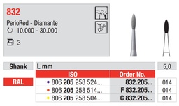 Fresas Diamantadas Periodoncia RAL PerioRed 832 Cal. 014 3u Edenta