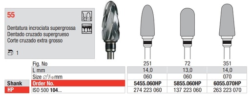 [16321] Fresas Carburo Tungsteno Corte 55 Dentado Cruzado Supergrueso HP 1u EDENTA