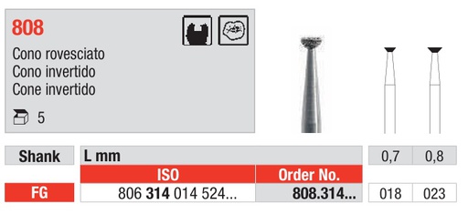 [16334] Fresas diamantadas Fig. 808 Grano Medio Cono Invertido FG 5u Edenta