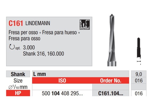 [C161.104.016] Fresas Lindemann Quirúrgicas de Carburo HP 1u EDENTA