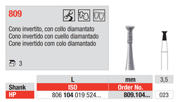 [809.104.023] Fresas diamantadas Fig. 809 Grano Medio Cono invertido HP 3u EDENTA