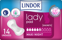 [167028] Compresas LINDOR Lady Maxi Night 6 gotas Bolsa 14u