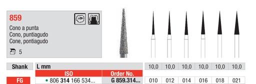 [17066] Fresas diamantadas Fig. G859 Grano Grueso Cono puntiagudo FG 5u Edenta