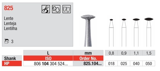 [17236] Fresas diamantadas Fig. 825 Grano Medio Lenteja HP 3u Edenta