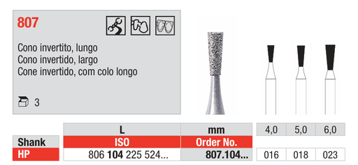 [17237] Fresas diamantadas Fig. 807 Grano Medio Cono invertido largo HP 3u EDENTA