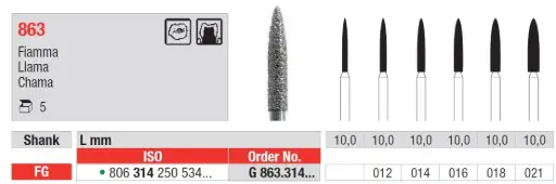 Fresas diamantadas Fig. G863 Grano Grueso Llama FG 5u EDENTA