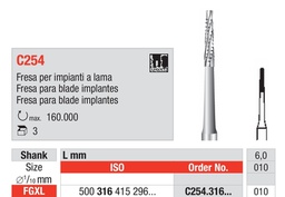 [C254.316.010] Fresa Quirúrgica de Carburo de Tungsteno FGXL Fig. C254 3u Edenta