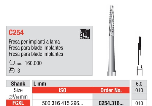 [C254.316.010] Fresa Quirúrgica de Carburo de Tungsteno FGXL Fig. C254 3u Edenta
