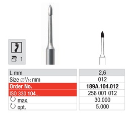 [189A.104.012] Fresas Acero Inoxidable Hexagonal Limpia Uñas Fig.189A HP 1u Edenta