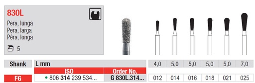 [18079] Fresas diamantadas Fig. G830L Grano Grueso Pera FG 5u Edenta