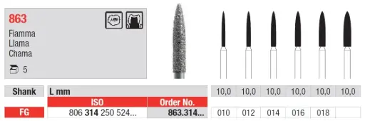 Fresas diamantadas Fig. 863 Grano Medio Llama FG 5u EDENTA