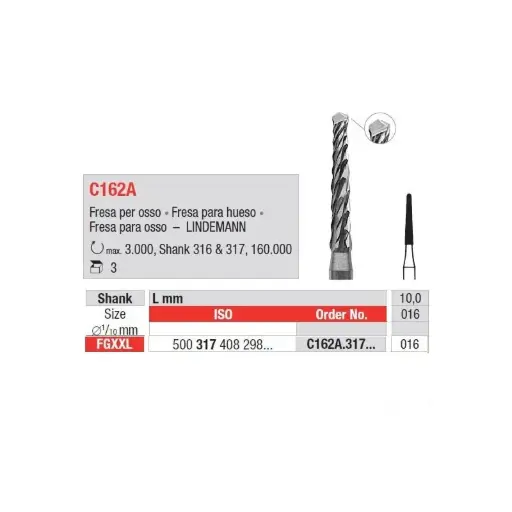 [C162A.317.016] Fresas Lindemann Quirúrgicas de carburo tungsteno Fig.C162A.317.016 3u Edenta