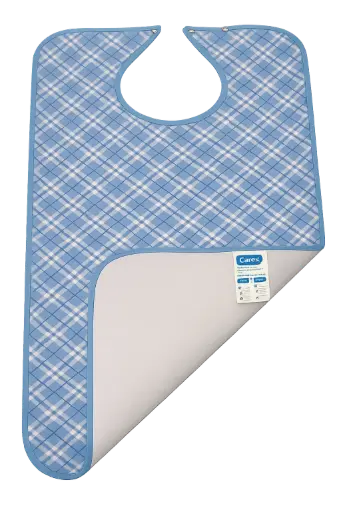 [34390] Babero corchete fibra estampado de 3 capas Cuadro Azul 1u
