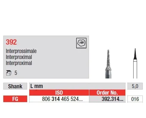 [F392.314.016] Fresas diamantadas Interproximal Grano Fino FG 5u Edenta
