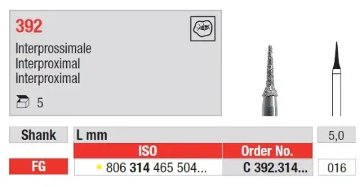 [C392.314.016] Fresas diamantadas Interproximal Grano Extra Fino FG 5u Edenta