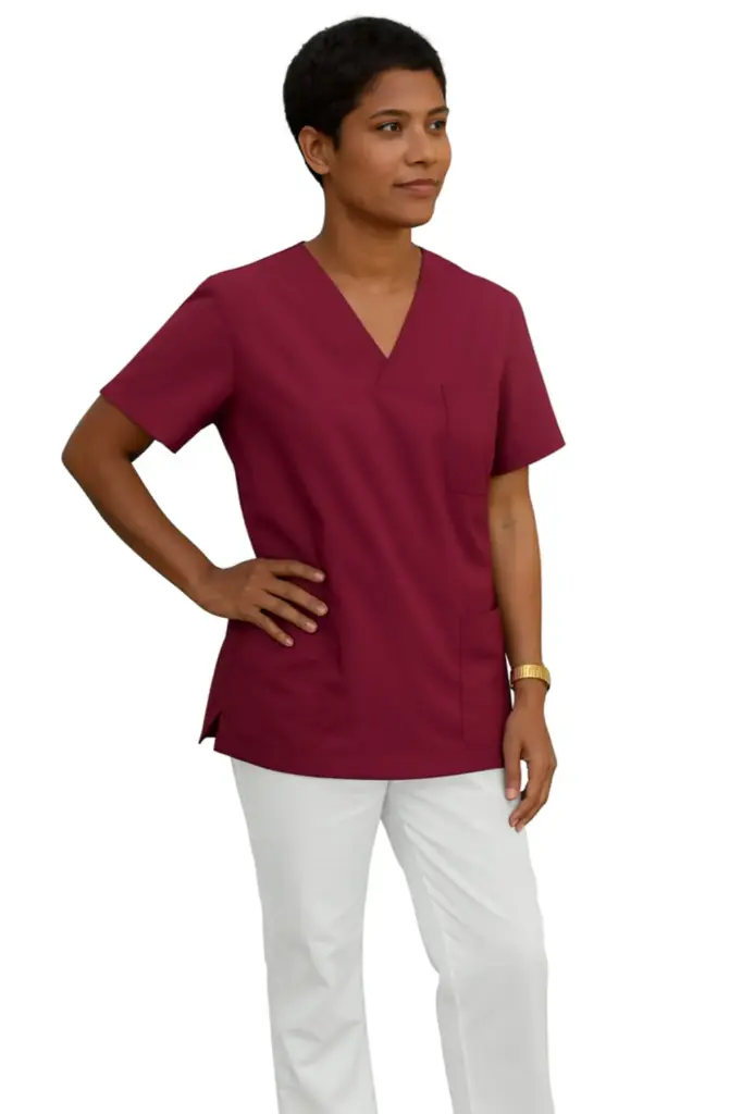 Camisa cuello pico Granate