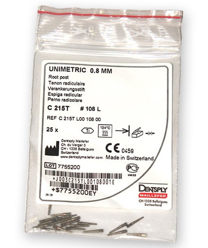 [6431] Unimetric titanio cabeza corta ø1,0mm 25u Dentsply Sirona