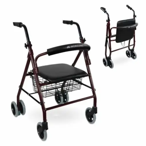 [090139] Andador plegable ruedas con cesta, asiento y frenos por presión